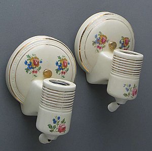 Antique Painted Round Porcelain Sconces - Pair