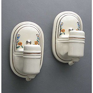 Antique Oval Painted Porcelain Sconces - Pair