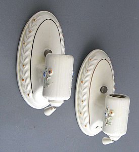 Antique Oval Porcelain Sconces - Pair