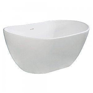 57-Inch Solid Surface White Stone Freestanding Tub with Drain, Matte White