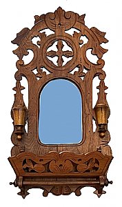 Antique Carved Walnut Wall Mounted Shaving Mirror and Cabinet - Circa 1880