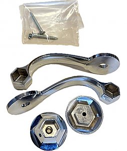 Antique Chrome Hall Mack Hex Console Sink Legs Towel Bar Ends w/ Escutcheons NOS - Circa 1945