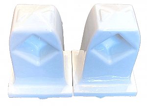Antique White Tile In Porcelain Ceramic Towel Bar Ends for Square Rod - Circa 1940