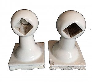 Antique Large White Ceramic Tile-In Round Towel Bar Ends for Square Rod