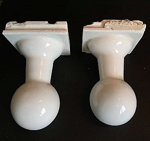 Antique Large White Ceramic Tile-In Round Towel Bar Ends for Square Rod
