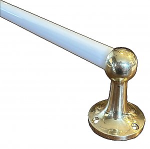 Antique 18" Round Milk Glass Rod w/ Vintage Cast Brass Ends