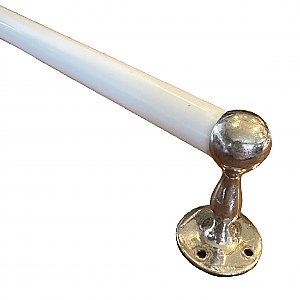 Antique J.L. Mott Nickel Plated Towel Bar Ends w/ 24" Round Milk Glass Rod - Circa 1908