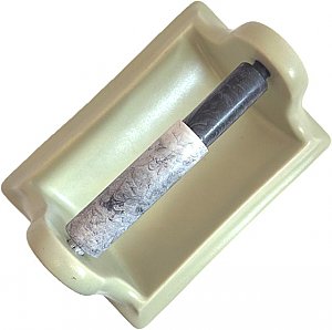 Antique American Olean Avocado Matte Tile In Porcelain Toilet Paper Holder - Circa 1960