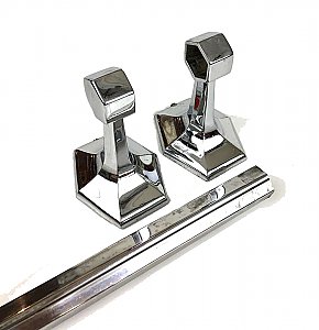 Antique Art Deco Chrome Octagonal Towel Bar and Ends