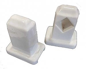 Antique White Surface Mount Porcelain Ceramic Towel Bar Ends for Square Rod - Circa 1940
