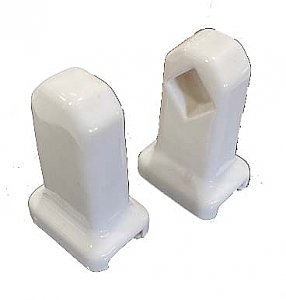 Antique White Surface Mount Porcelain Ceramic Towel Bar Ends for Square Rod - Circa 1940