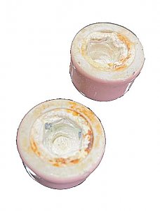 Antique Shell Venetian Pink Porcelain Toilet Bolt Cap Cover Pair - Circa 1962