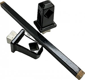 Antique Black Porcelain Tiled-In Towel Bar Ends with 16" Square Rod - Circa 1930