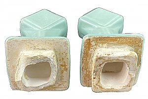 Antique Seafoam Green Tile In Porcelain Towel Bar Ends Circa 1960