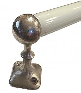 Antique Art Brass Co NY Nickel Plated Towel Bar Ends With 24" Milk Glass Rod