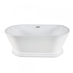 66-Inch Acrylic Double Ended Pedestal Tub with Square Overflow and Pop-Up Drain, White