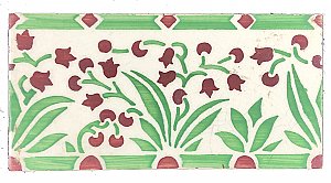 Antique Belgian 3" x 6" Subway Tile - Green, Ivory, Burgundy Tulips