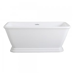 60-Inch Acrylic Double Ended Pedestal Tub with Square Overflow and Pop-Up Drain, White