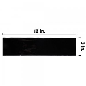 Castillo Black 3" x 12" Subway Ceramic Wall Tile - 5.72 Sq. Ft. Per Case - 22 Tile Per Case