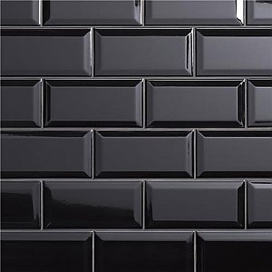 Crown Heights Beveled Glossy Black 3" x 6" Subway Tile - Glossy Black - Sold Per Case of 44 Tile - 6.03 Square Feet