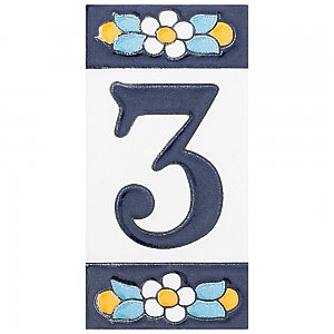 Sevillano Flora Address Number 3 2-1/8" x 4-3/8" Ceramic Wall Tile - Sold by the individual piece
