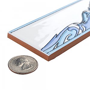 Captain Kanagawa Wave Glacier Blue 2" x 7-7/8" Ceramic Wall Trim Tile - Sold by the individual piece
