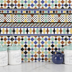 Sevillano Giralda Cenefa 7-7/8" x 7-7/8" Ceramic Wall Border Tile - 25 Tiles Per Case - 11.0 Sq. Ft.