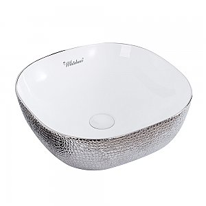 Isabella Plus Collection Square Above Mount Basin with an Embossed Exterior, Smooth Interior, and Center Drain - White and Silver