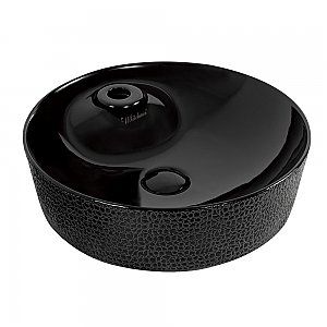 Isabella Plus Collection Round Above Mount Basin with an Embossed Exterior, Smooth Interior, Single Faucet Hole and Center Drain - Black