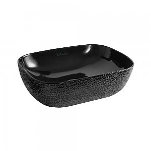 Isabella Plus Collection Rectangular Above Mount Basin with an Embossed Exterior, Smooth Interior, and Center Drain - Black