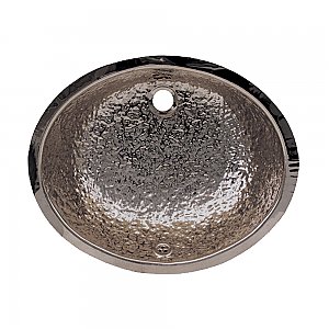 Decorative Oval Hammered Textured Undermount Basin with Overflow and a 1 1/4" Rear Center Drain - Polished Stainless Steel