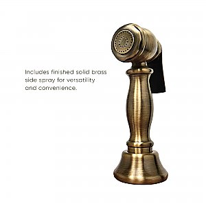 Vintage III Plus Bridge Faucet w/ Gooseneck Swivel Spout, Lever Handles and Side Spray - Antique Brass