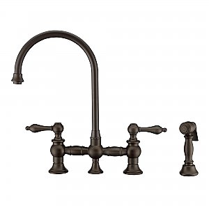Vintage III Plus Bridge Faucet w/ Gooseneck Swivel Spout, Lever Handles and Side Spray - Oil Rubbed Bronze