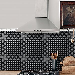 Metro Dog Bone Basketweave Matte Black/Silver Glass Dot 10" x 10" Porcelain Mosaic Tile - 10 Tiles Per Case - 7.1 Sq. Ft.