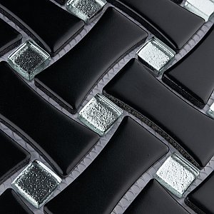 Metro Dog Bone Basketweave Matte Black/Silver Glass Dot 10" x 10" Porcelain Mosaic Tile - 10 Tiles Per Case - 7.1 Sq. Ft.