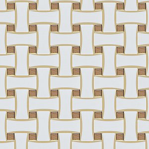 Metro Dog Bone Basketweave Matte White/Gold Glass Dot 10" x 10" Porcelain Mosaic Tile - 10 Tiles Per Case - 7.1 Sq. Ft.