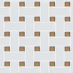 Metro Dog Bone Basketweave Matte White/Gold Glass Dot 10" x 10" Porcelain Mosaic Tile - 10 Tiles Per Case - 7.1 Sq. Ft.