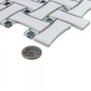 Metro Dog Bone Basketweave Matte White/Silver Glass Dot 10" x 10" Porcelain Mosaic Tile - 10 Tiles Per Case - 7.1 Sq. Ft.