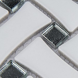 Metro Dog Bone Basketweave Matte White/Silver Glass Dot 10" x 10" Porcelain Mosaic Tile - 10 Tiles Per Case - 7.1 Sq. Ft.