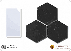 Marble Mosaics Honed Marble 3" Hexagon Tile Sample Card in 'Jet Black'
