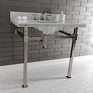 Kingston Brass KVPB36MSQ6 Monarch 36-Inch Carrara Marble Console Sink, Marble White/Polished Nickel