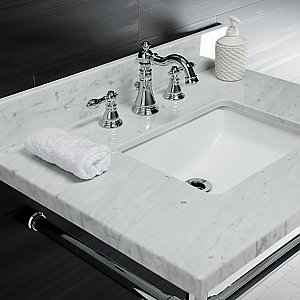 Kingston Brass KVPB30M8SQ1ST Dreyfuss 30" x 22" Carrara Marble Vanity Top with Stainless Steel Legs, Marble White/Polished Chrome