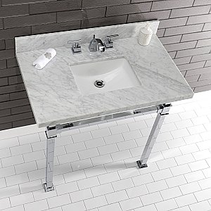 Kingston Brass KVPB36MSQ1 Monarch 36-Inch Carrara Marble Console Sink, Marble White/Polished Chrome