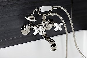 Kingston Brass KS266PXPN Kingston Wall Mount Clawfoot Tub Faucet with Hand Shower, Polished Nickel