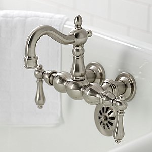 Kingston Brass CA1001T8 Heritage 3-3/8" Tub Wall Mount Clawfoot Tub Faucet, Brushed Nickel
