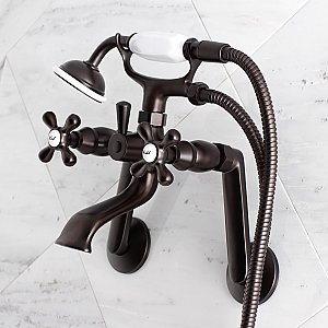 Kingston Brass KS269ORB Kingston Tub Wall Mount Clawfoot Tub Faucet with Hand Shower, Oil Rubbed Bronze