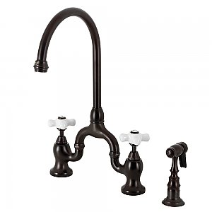Kingston Brass KS7795PXBS English Country Bridge Kitchen Faucet with Brass Sprayer, Oil Rubbed Bronze