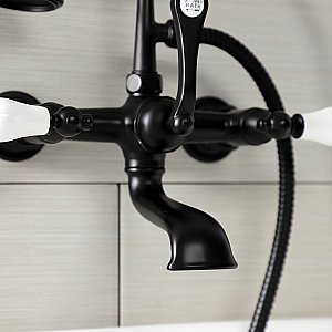 Kingston Brass AE553T0 Aqua Vintage 7-Inch Wall Mount Tub Faucet with Hand Shower, Matte Black