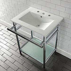 Kingston Brass VPB24187W81 24-Inch Ceramic Console Sink (8-Inch, 3-Hole), White/Chrome