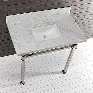 Kingston Brass KVPB36MSQ6 Monarch 36-Inch Carrara Marble Console Sink, Marble White/Polished Nickel